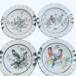 Vintage Japanese Porcelain Transferware Colorful Bird Plates 4 Audubon Society